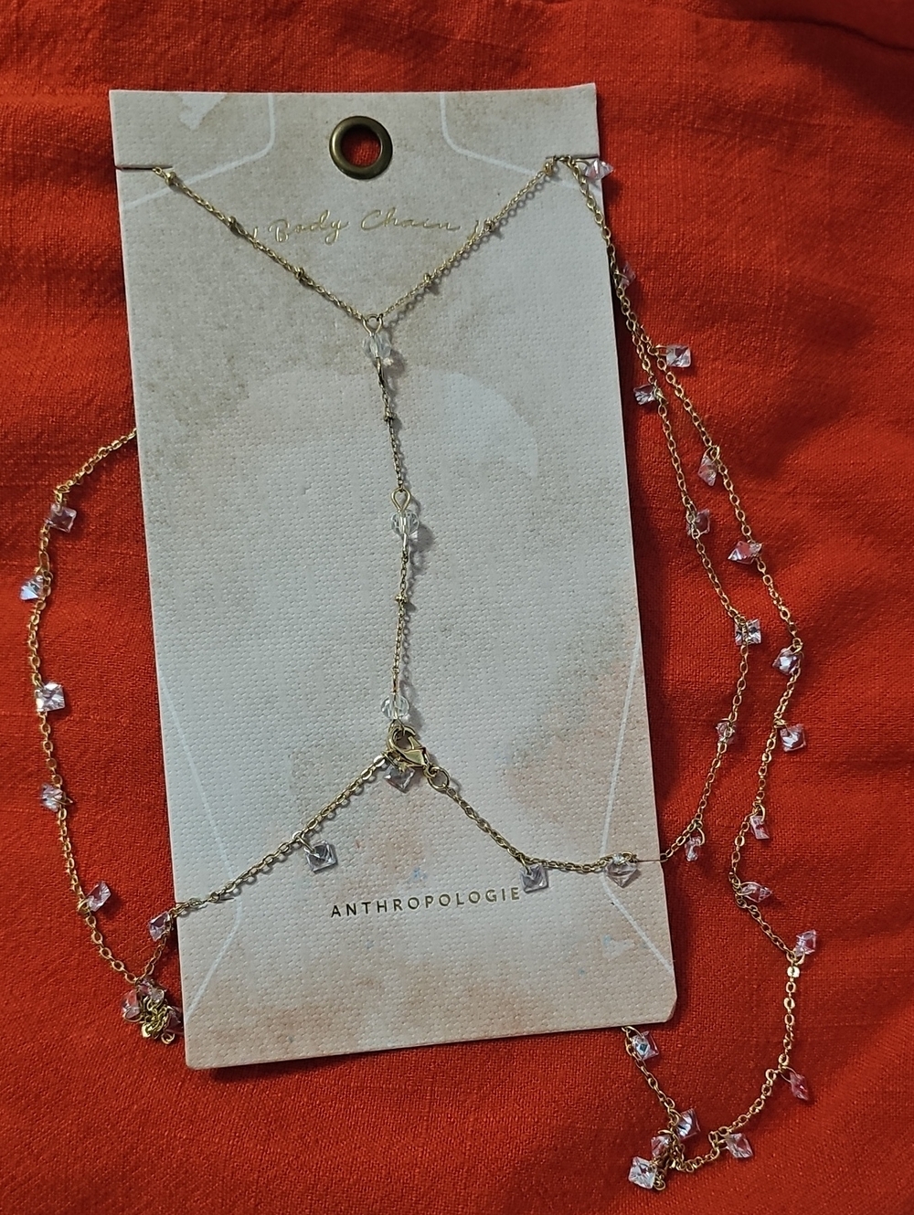 Anthropologie Gold Layered Necklace with Pink Crystal Drops